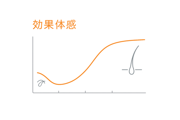 フォリックスFR15の効果実感までの目安｜初期脱毛の一時的な低下を経て3～6か月で上向く推移イメージ
