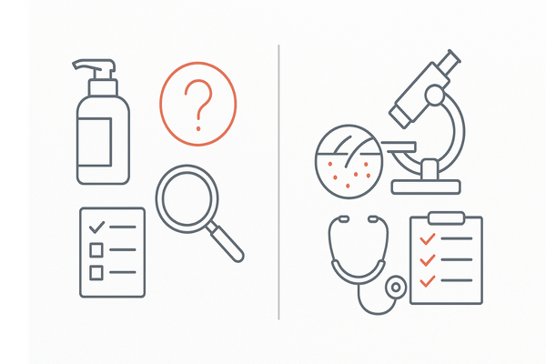 自己判断ケアとクリニック診断の比較（正確性・計画性・評価方法）