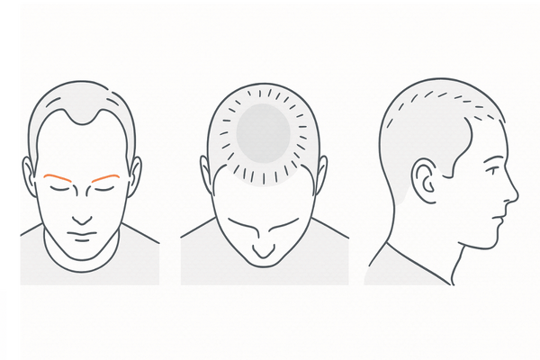 危険な抜け毛のサインを部位別に可視化｜生え際M字・頭頂部・全体ボリュームの比較
