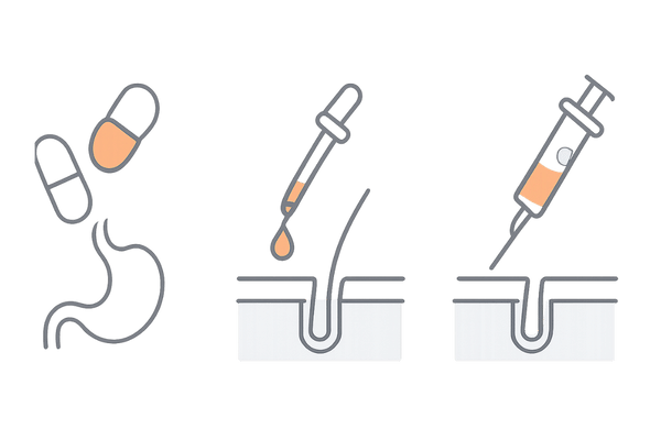 AGAクリニックの主な治療法(内服薬・外用薬・注入治療)の比較3カラム
