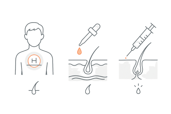 育毛注射と内服薬・外用薬の違いをひと目で比較|アプローチと目的の可視化