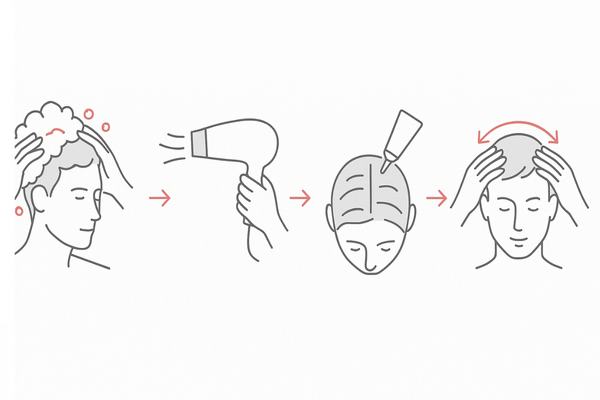 育毛剤の正しい使い方4ステップ｜洗髪→乾燥→塗布→頭皮マッサージ