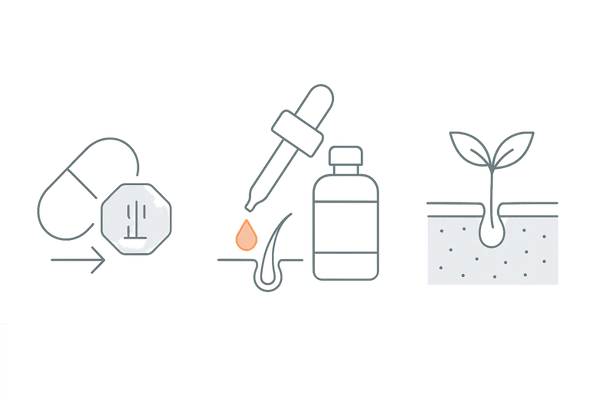 AGA治療における育毛剤の位置づけ｜内服薬・発毛剤・育毛剤の役割比較（攻め×守り）