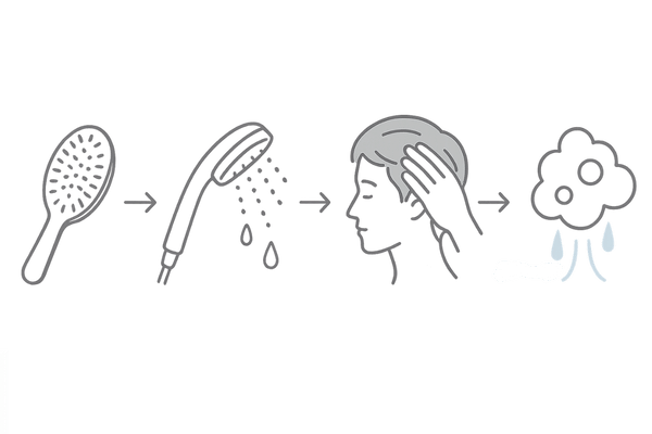 頭皮に優しいシャンプーの正しい手順｜ブラッシング→予洗い→洗浄→すすぎの4ステップ