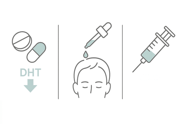 AGA治療の選択肢｜内服薬・外用薬・注入治療の3分類アイコン