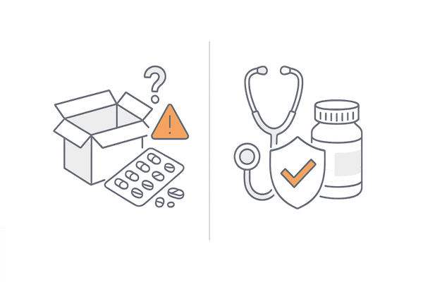 個人輸入・通販薬とクリニック処方の違い｜品質・安全性とサポート体制の比較イメージ