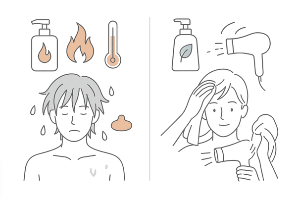 間違ったヘアケアと正しい頭皮ケアの比較｜洗浄力・湯温・乾かし方・整髪料