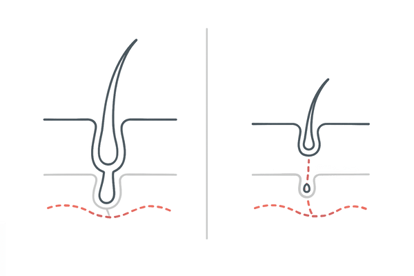 毛包ミニチュア化の前後比較｜正常な毛包と細くなった毛包の違い