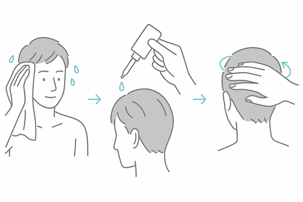 育毛剤の正しい塗布フロー｜洗髪後〜塗布〜やさしいマッサージの3ステップ