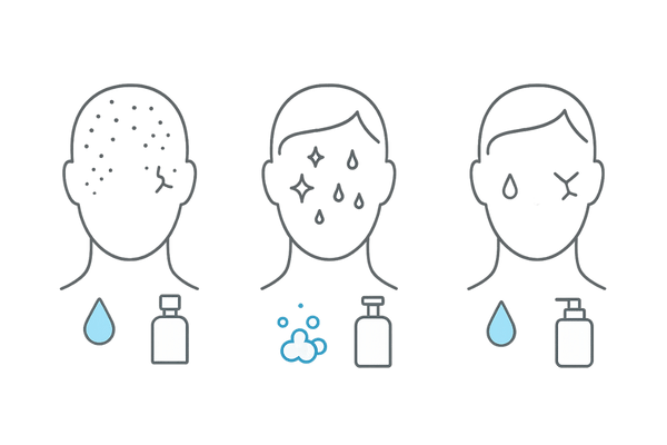 頭皮タイプ別（乾燥・脂性・混合）シャンプー選びアイコン図【薄毛ケア・洗髪ガイド】