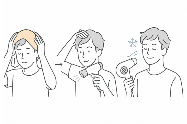 薄毛ケアに効くドライヤー正しい使い方フロー（タオルドライ→根元から乾かす→冷風仕上げ）