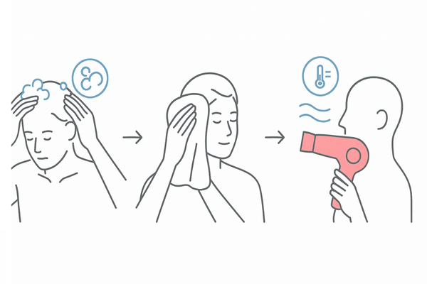 育毛剤前の事前準備3ステップ｜シャンプー→タオルドライ→7〜8割ドライ