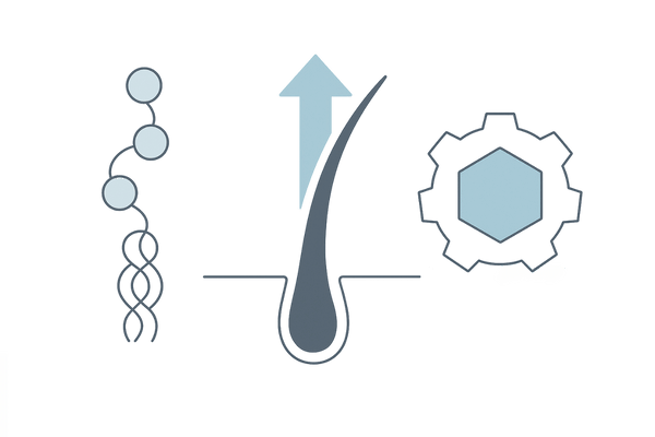 材料（アミノ酸・ケラチン）と補酵素ビオチンの関係｜“材料×道具”で髪を作る模式図