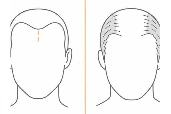 M字はげが前髪で目立つ理由｜生え際ラインと密度差の図解