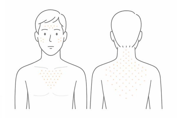 マラセチア毛包炎が出やすい部位マップ（背中・胸元・肩・うなじ・生え際）