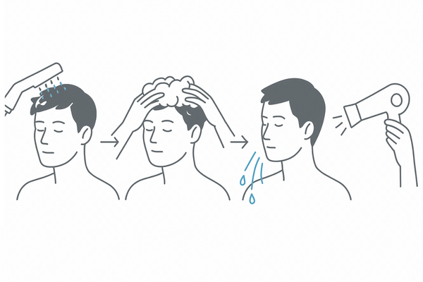 正しいシャンプー方法の手順｜予洗い→指の腹で洗う→しっかりすすぐ→ドライヤーで乾かす