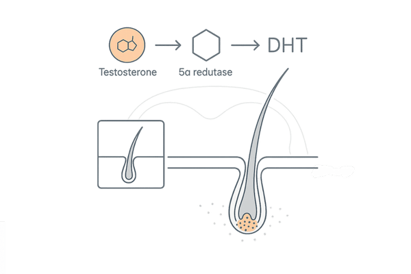 前髪が薄くなるメカニズム：DHTと生え際の受容体集中（男性AGA）