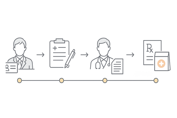皮膚科での初診からミノキシジル処方までの受診フロー（5ステップ）