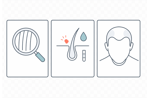 診察で確認する3ポイント（毛髪・頭皮・脱毛パターンの比較）