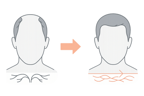 M字はげに対するミノタブの血流改善と毛根活性化イメージ図