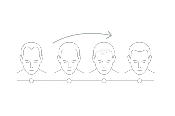 ミノタブ服用によるM字はげ改善の発毛タイムラインイメージ図