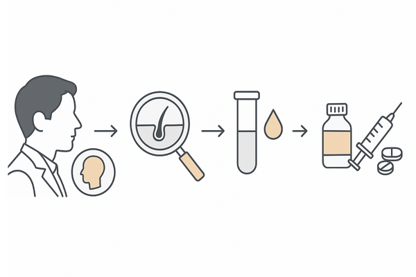 襟足の薄毛に対する検査から治療選択までの流れ｜視診→マイクロスコープ→血液検査→治療法