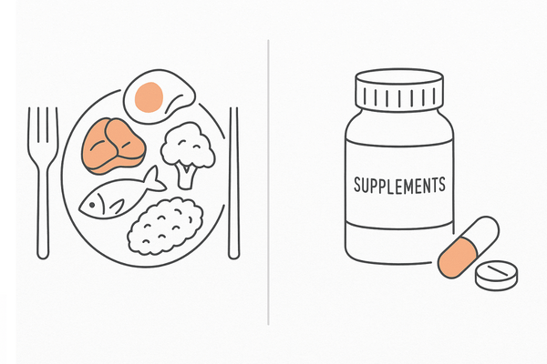 食事とサプリの役割分担：基盤（食事）と補助（サプリ）の2カラム比較