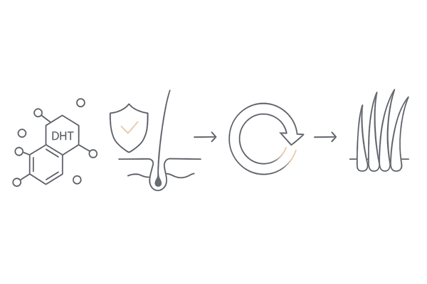 ノキシジル×フィンペシア併用の相乗効果フロー｜DHT抑制と血流改善から発毛環境を整える
