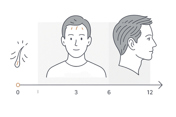 併用治療の効果タイムライン（0・3・6・12か月）｜初期脱毛から毛量増加までの推移