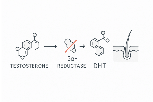 プロペシアの作用機序｜5α還元酵素の阻害とDHT低下のイメージ