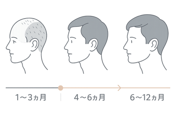 プロペシア服用1年間の効果実感タイムライン（1〜3ヶ月・4〜6ヶ月・6〜12ヶ月の変化イメージ）