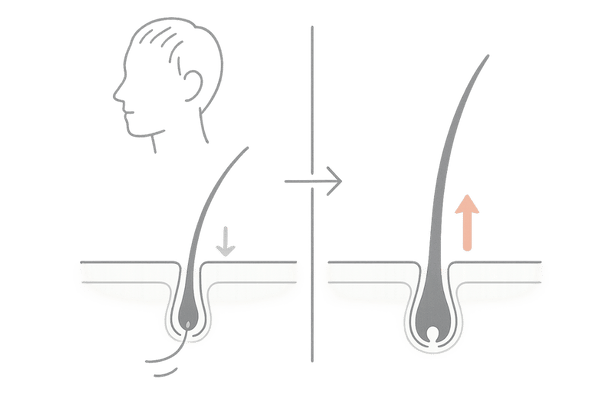 プロペシア服用初期脱毛で古い髪が抜けて新しい髪に生え変わるイメージ図