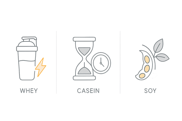 ホエイ・カゼイン・ソイの違い|3カラム比較(速吸収・持続・植物性)