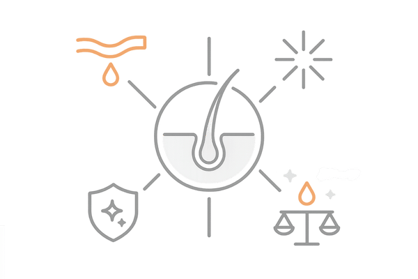 育毛剤の有効成分4カテゴリ：血行促進・毛母細胞活性化・頭皮環境改善・ホルモン／皮脂対策の全体像