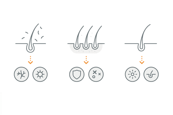育毛剤の有効成分4カテゴリ：血行促進・毛母細胞活性化・頭皮環境改善・ホルモン／皮脂対策の全体像