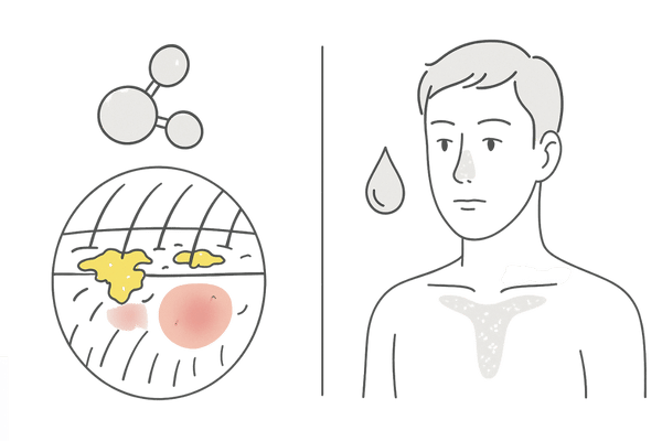 頭皮カンジダ症と脂漏性皮膚炎の違いイメージ（原因菌・好発部位の対比）