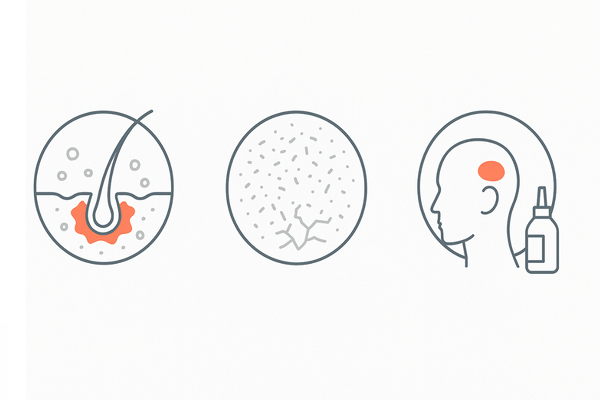 頭皮のかゆみを起こす主な疾患の違い|脂漏性・乾燥性・接触性のイメージ