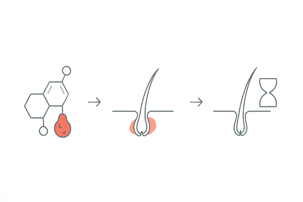 AGAと頭皮かゆみの悪循環|DHT→皮脂増加→炎症→毛の成長期短縮フロー