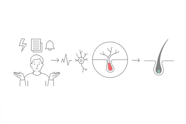 ストレスで髪が抜ける仕組み(自律神経・血行・睡眠の関与)|ストレス性脱毛のメカニズム図解