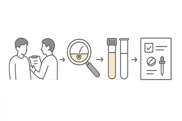 専門クリニックで行う薄毛診断の流れ|問診・マイクロスコープ・血液検査・治療方針