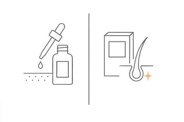 育毛剤と発毛剤の違い｜外用ケアと医薬品の2カラム比較アイコン