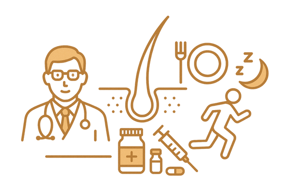 薄毛治療と生活改善の両立を示すイメージ図(医療+セルフケア)