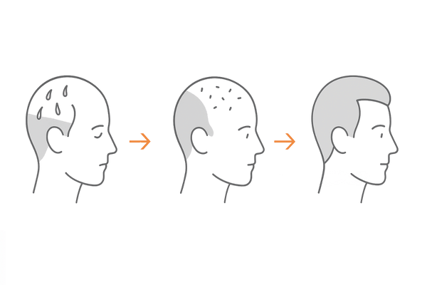 AGA治療の経過タイムライン｜開始〜3ヶ月〜6–12ヶ月の心構えと変化（初期脱毛→産毛→ボリューム回復）
