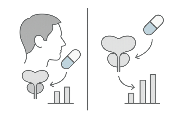 ザガーロと前立腺がんリスク（全体リスク低下と高悪性度の関係）イラスト