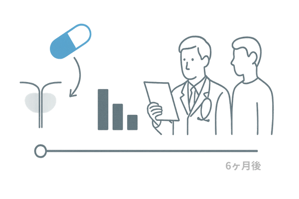 ザガーロ服用によるPSA値低下と検査時の注意点を示すイラスト