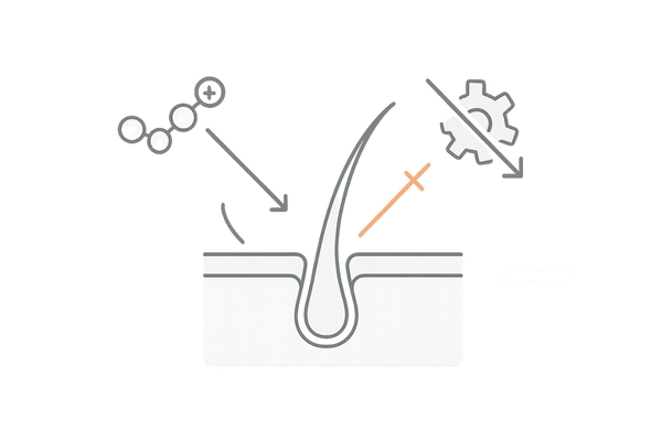亜鉛が髪に効く仕組み図:ケラチン合成支援と5αリダクターゼ抑制の概念イラスト