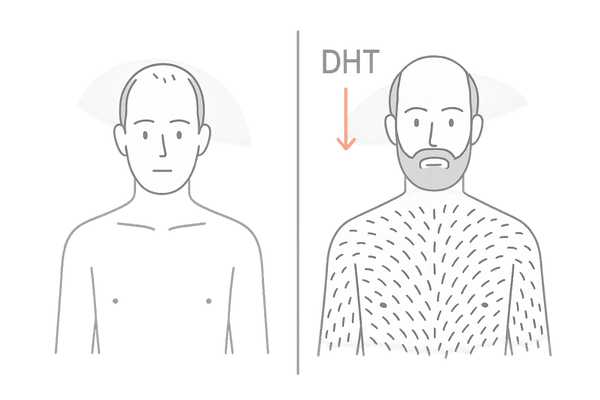 AGAで髪は薄いのに体毛が濃くなる関係を示すイラスト