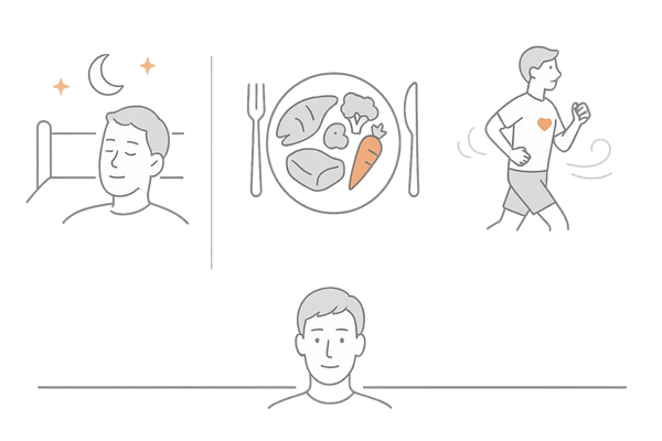 睡眠・食事・運動でホルモンバランスを整えAGAと体毛をケアする生活習慣イラスト