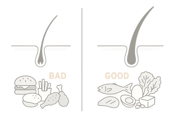 AGAと食事の関係性|良い食習慣と悪い食習慣が頭皮に与える影響のイラスト