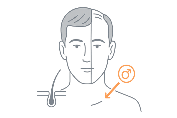 AGAの進行パターンと男性ホルモンの関係を示すイラスト